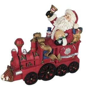 Vintage Resin Santa Train Christmas Figurine Holding Bell 9.5" x 11"